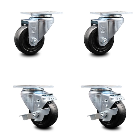 Service Caster 3 Inch Hard Rubber Wheel Swivel Top Plate Caster Set with 2 Brakes SCC SCC-20S314-HRS-2-TLB-2